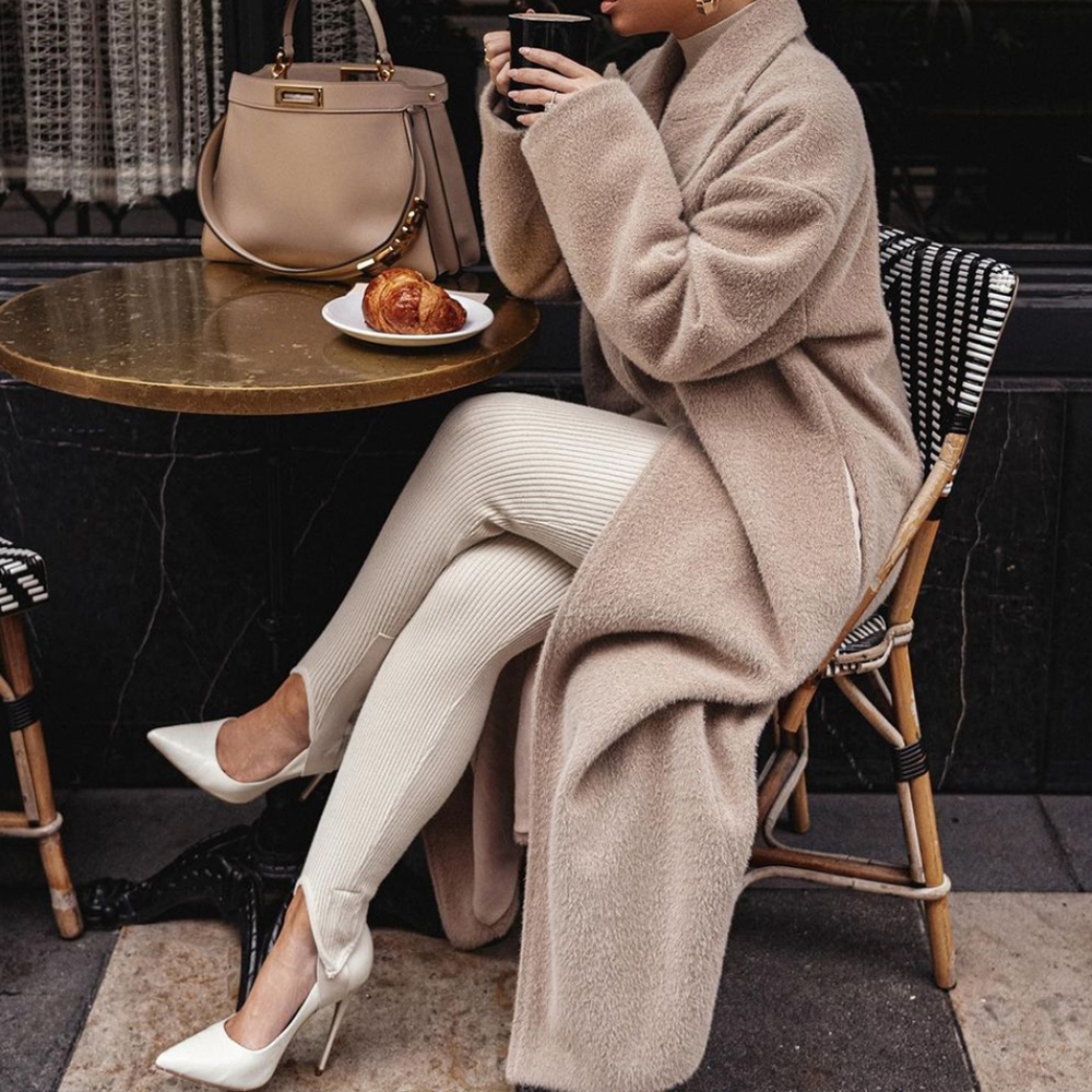 Women's Long Coats Autumn Winter Decent Elegant Single Button Plain Long Sleeve - Picture 4 of 5